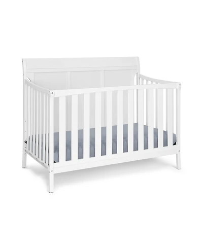 Jujabu 4 in 1 Modern Sleigh Convertible Crib White Solid Wood Adjustable Mattress Height