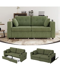 Rainsken Stylish Chenille Loveseat Sofa, 67 Inch 2-Seater Couch with Storage, Usb Charging and Cup Holders for Apartment and Living Room