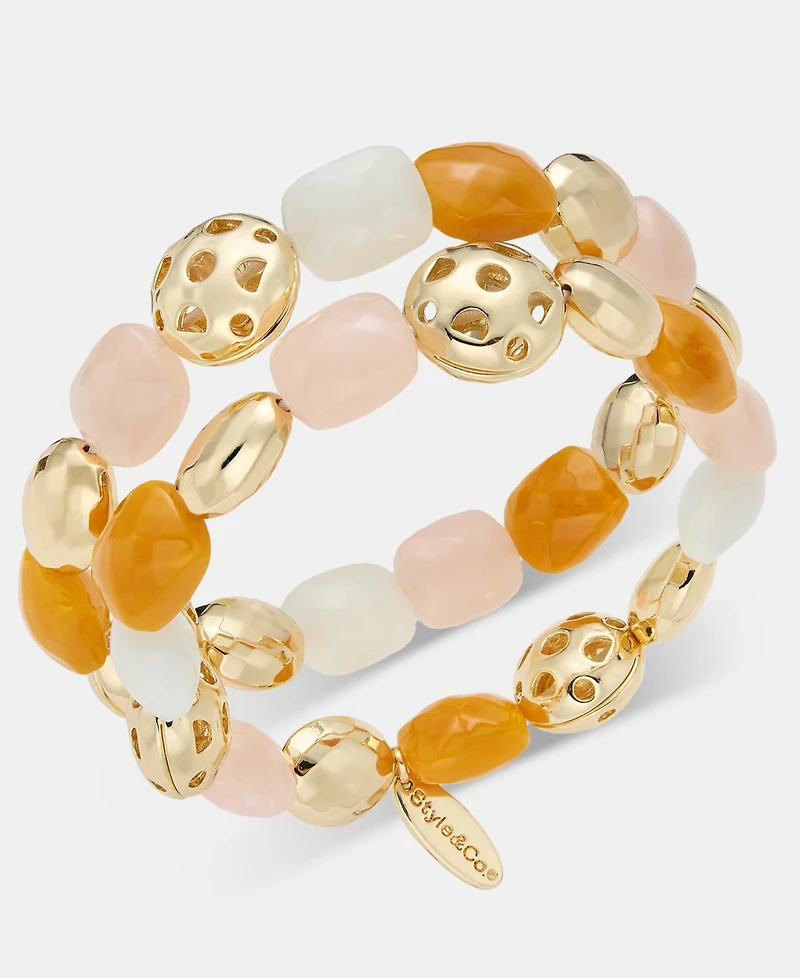 Style & Co Silver-Tone Two-Row Beaded Stretch Bracelet, Macy's Exclusive