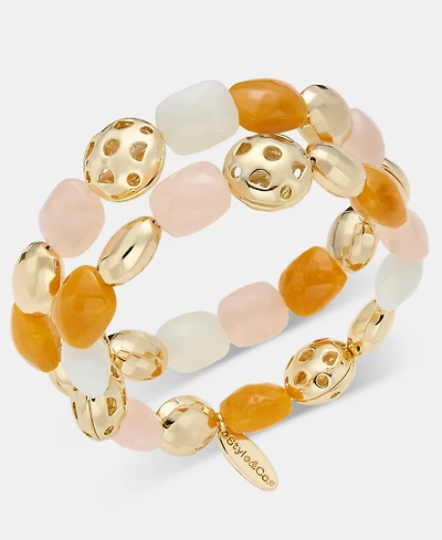 Style & Co Silver-Tone Two-Row Beaded Stretch Bracelet, Macy's Exclusive