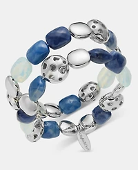 Style & Co Silver-Tone Two-Row Beaded Stretch Bracelet, Macy's Exclusive