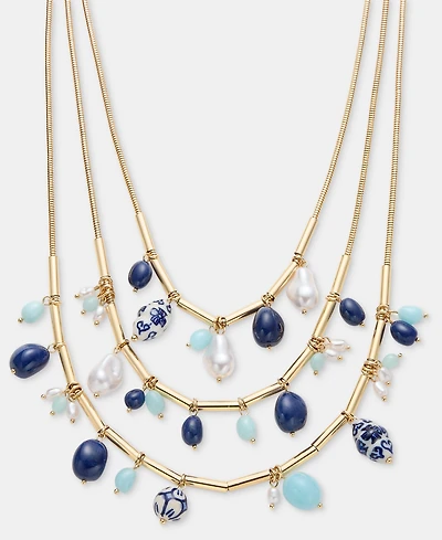 Style & Co Gold-Tone Beaded Three-Layer Necklace, Macy's Exclusive