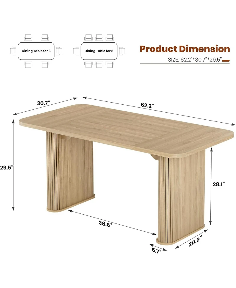 gaomon Dining Table for 6-8 People, 62in Wide Modern Long Kitchen Table with Large Tabletop and Heavy Duty Pedestal, Rectangular Conference