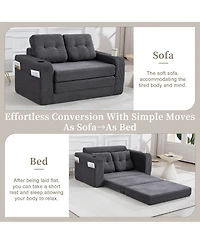 Rainsken Convertible Sofa Bed, Corduroy Loveseat Floor Couch with Cup Holders and Pillows, Multi-functional Fold Out Sofa Bed for Living Room