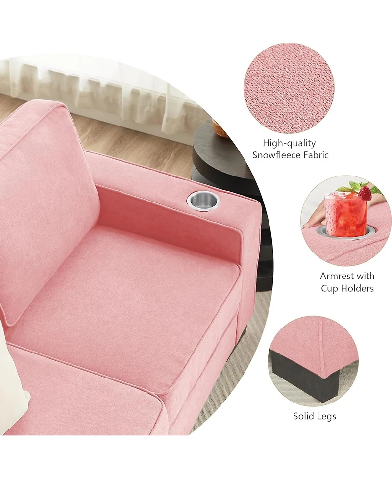 Rainsken Modern 3-Seater Sofa Couch, 83.86" Snowfleece Fabric Sofa, Comfy Compressed Couch with 2 Cup Holders for Living Room, Office