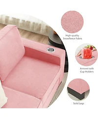 Rainsken Modern 3-Seater Sofa Couch, 83.86" Snowfleece Fabric Sofa, Comfy Compressed Couch with 2 Cup Holders for Living Room, Office