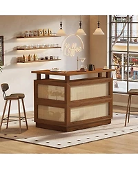 Tribesigns L Shaped Bar Table with 4-Tier Storage Shelf, Rattan Home Bar Unit with 2 Stemware Racks, Corner Mini Coffee Liquor Cabinet