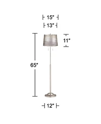 360 Lighting Abba Modern Tall Standing Floor Lamp Pole Twin Pull Chain Metal Brushed Steel Finish Drum