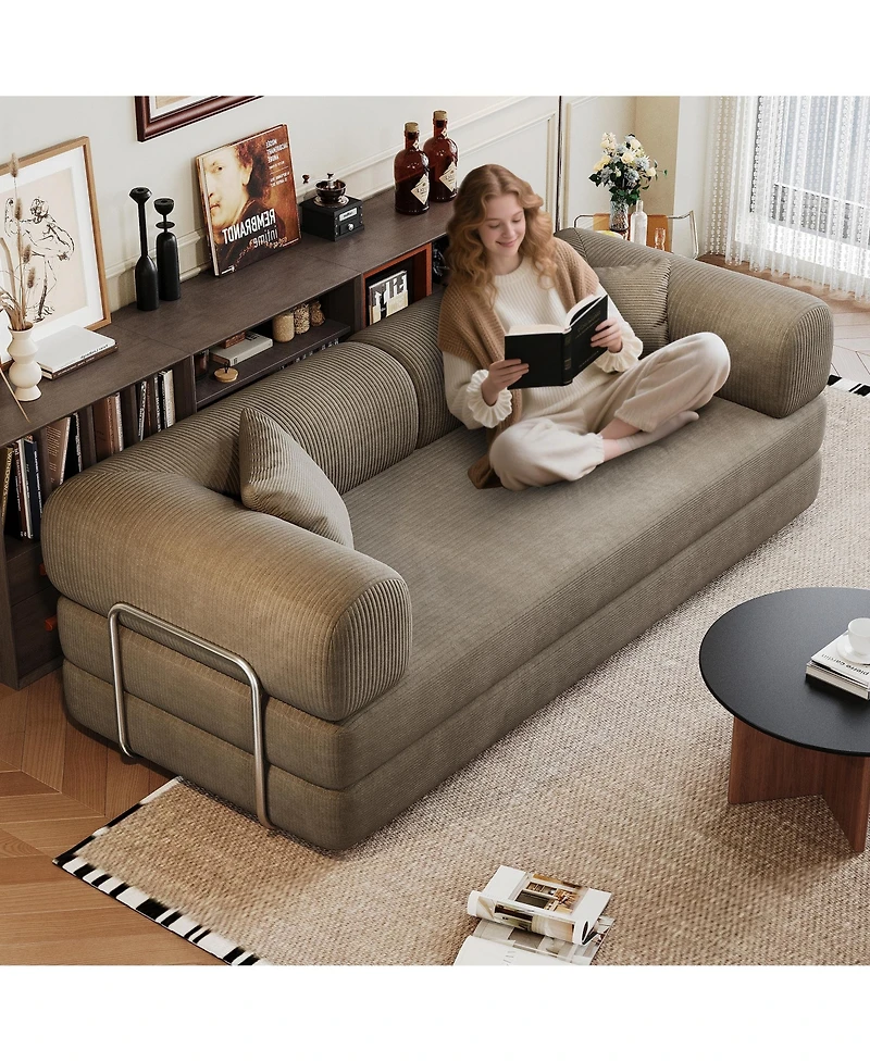 Rainsken 78.8" Corduroy Convertible Sofa Bed, 2-Seater Loveseat Sleeper with Pillow Back, Boneless Modular Sectional for Living Room