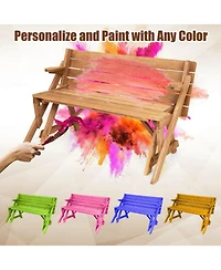 Sugift 2 in 1 Transforming Wooden Picnic Table Bench with Umbrella Hole