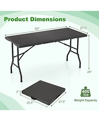 Sugift 5 ft Folding Picnic Table with Wood Grain Hdpe Top and Non Slip Pads