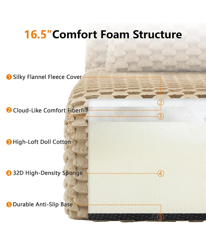 Rainsken Modern Modular Sectional Sofa, Flannelette Fabric Couch, Oversized 2-Seater Couch with Deep Seat and Anti-slip Design for Living Room