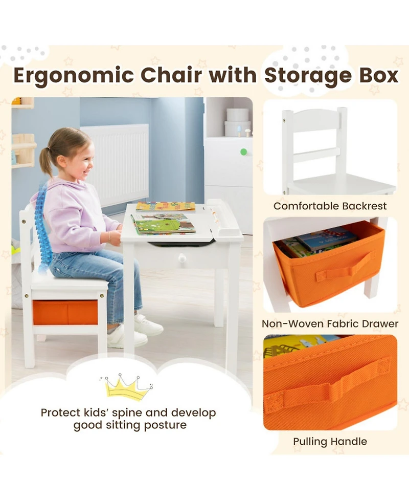 Gouun Flip-Top Kids Activity Table and Chair Set with Hidden Storage