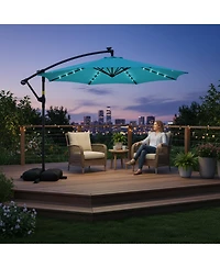 Sugift 10 ft Solar Offset Hanging Umbrella with Base and Led Lights