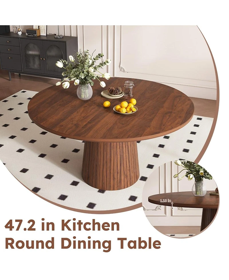 Maison Boucle 47" Round Kitchen Table for 4 Walnut Modern Farmhouse Pedestal Base
