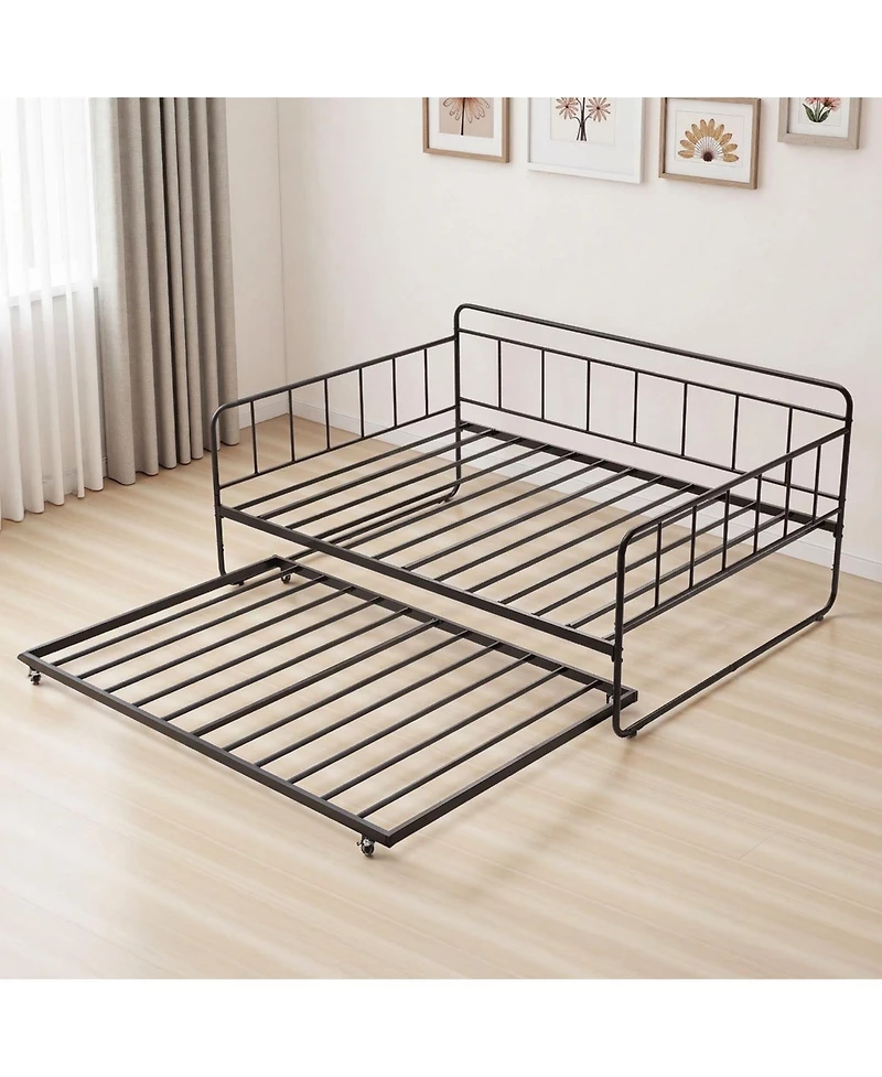 Sugift Full Size Daybed Frame with Trundle, Heavy Duty Metal, Easy Assembly