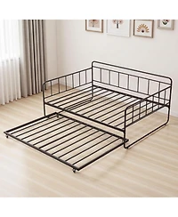 Sugift Full Size Daybed Frame with Trundle, Heavy Duty Metal, Easy Assembly