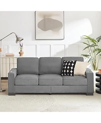 Rainsken Contemporary 3-Seat Sofa, 83.86" Soft Snowfleece Lounge Couch, Practical Upholstered Sofa with 2 Cup Holders for Living Room and Office