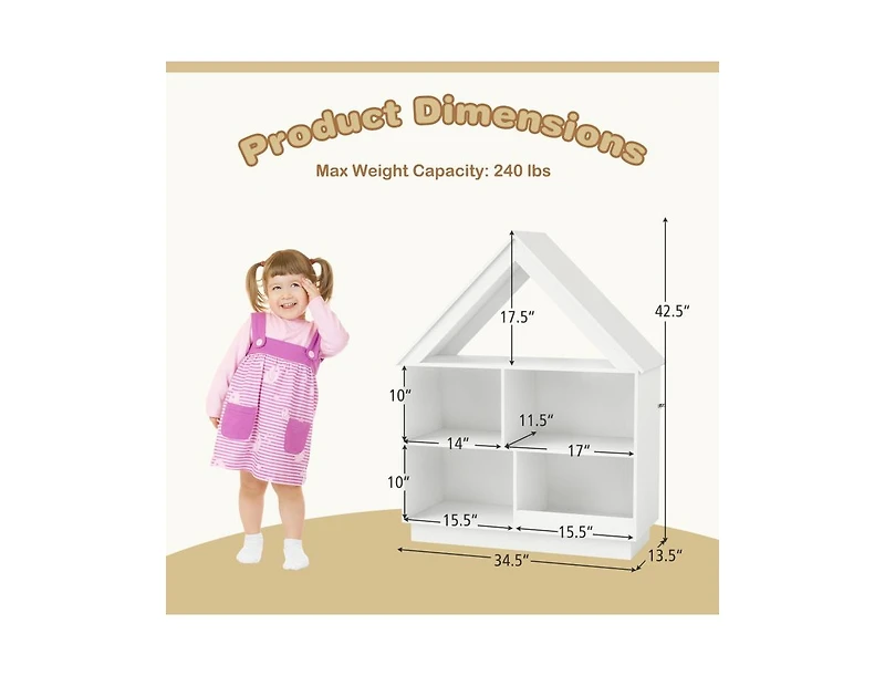 Slickblue House-Shaped 3-Tier Toy Organizer with Open Storage Shelves