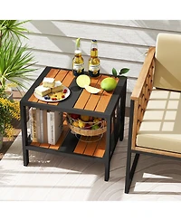 Sugift Outdoor Side Table with Umbrella Hole and Storage Shelf