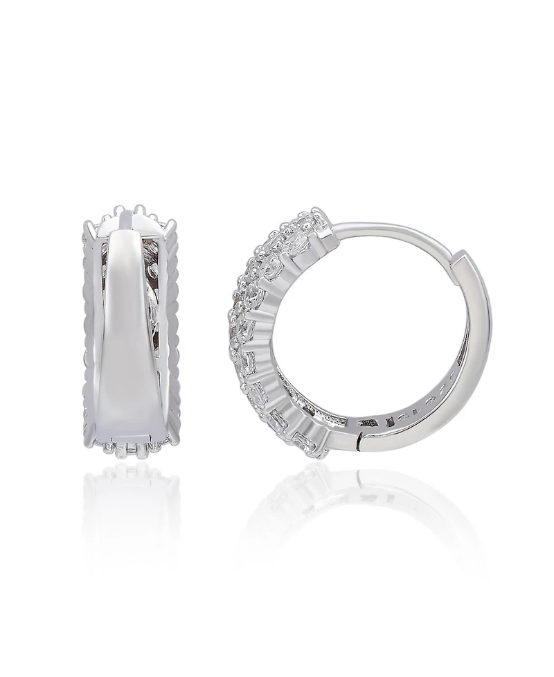 Suzy Levian New York Sterling Silver Cubic Zirconia Pave Three-Row Huggie Hoop Earrings