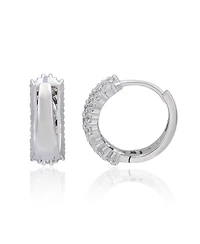 Suzy Levian New York Sterling Silver Cubic Zirconia Pave Three-Row Huggie Hoop Earrings