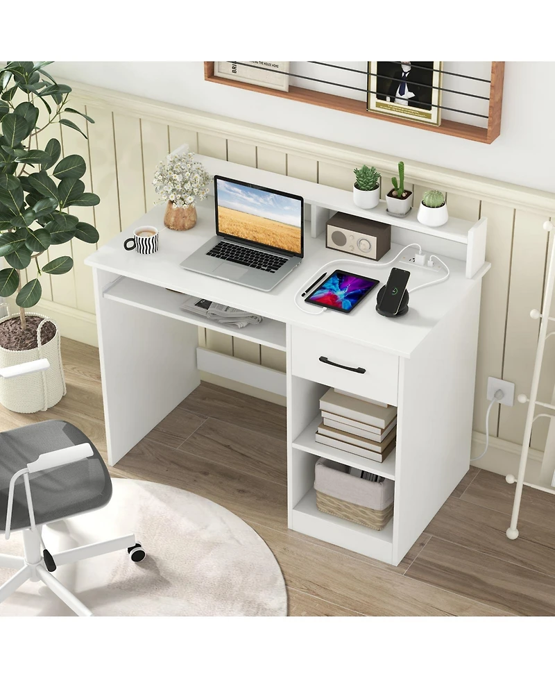 Slickblue Home Office Desk with Built-In Charging Station and Shelf