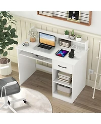 Slickblue Home Office Desk with Built-In Charging Station and Shelf