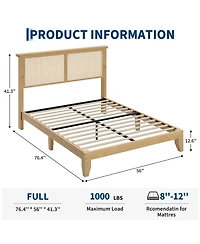Homfan Bed Frame with Rattan Headboard, Platform Bed Frame with Led Lights