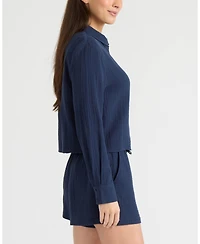 Ellen Tracy Women's Double Gauze Button Front Shirt