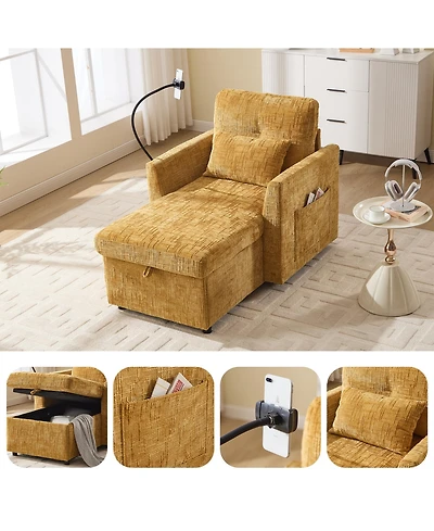 Rainsken Chenille Lazy Recliner Chair with Storage, Phone Holder and Side Pockets