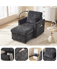 Rainsken Stylish Chenille Single Recliner Lounge Chair with Storage, Phone Holder and Side Pockets, Ideal Leisure Sofa for Bedroom and Living Room