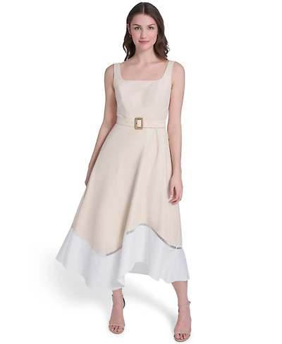 Eliza J Petite Square Neck Fit & Flare Midi Dress