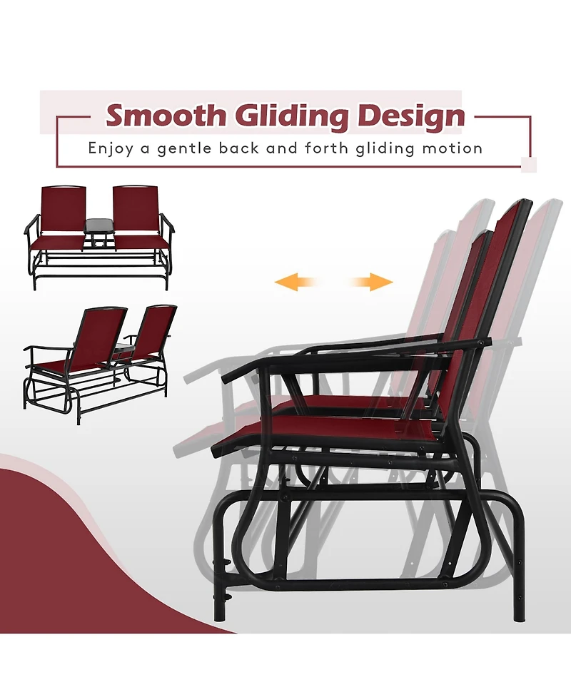 Gymax 2 Person Outdoor Patio Double Glider Chair Loveseat Rocking