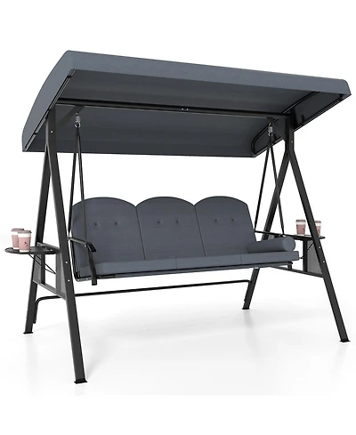 Sugift Three Seat Patio Swing Chair with Canopy Cushions and Trays