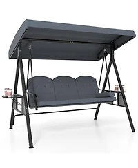 Sugift Three Seat Patio Swing Chair with Canopy Cushions and Trays