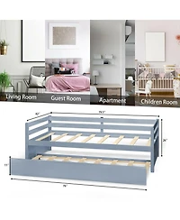 Gouun Twin Size Trundle Platform Bed Frame with Wooden Slat Support