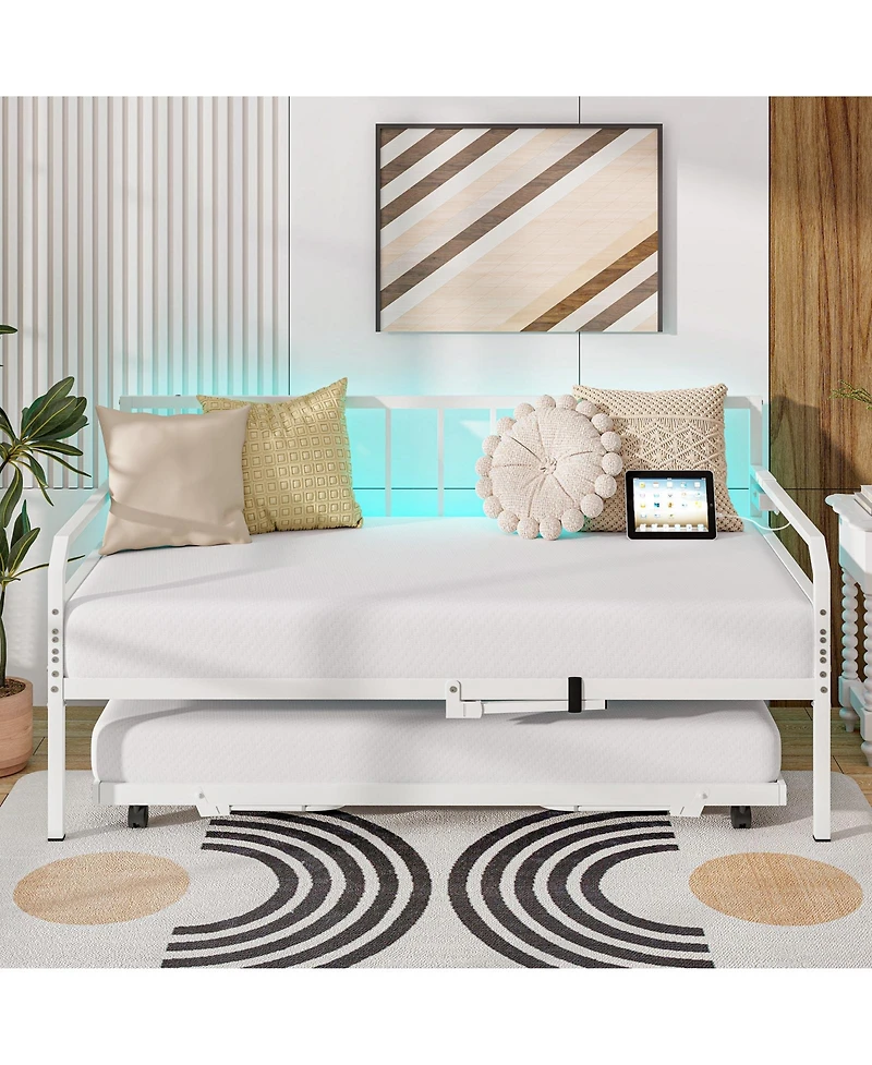 Gouun Adjustable Metal Twin Size Daybed with Charging Station and Led Light