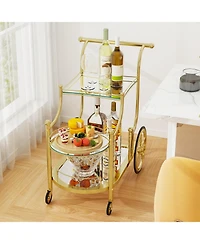 Sugift Three Tier Rolling Bar Serving Cart with Mirrored Shelves
