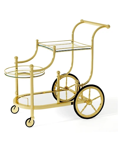 Sugift Three Tier Rolling Bar Serving Cart with Mirrored Shelves
