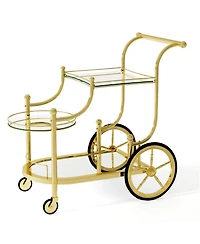 Sugift Three Tier Rolling Bar Serving Cart with Mirrored Shelves