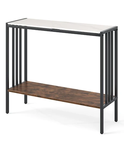 Gouun 36 in Industrial Console Table with Sintered Stone Top and Metal Frame