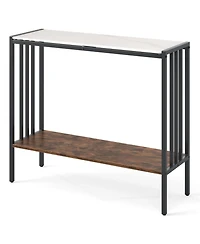 Gouun 36 in Industrial Console Table with Sintered Stone Top and Metal Frame