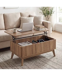 Gouun 35.5 in Fluted Lift-Top Coffee Table with Hidden Storage