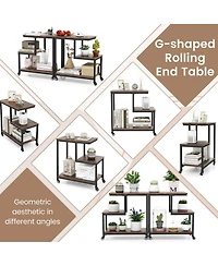 Gouun G-Shaped 3-Tier Mobile End Table with Locking Casters, 23 x 12 in