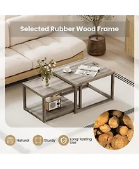 Gouun Set of 2 Stackable Nesting Rectangular Coffee Tables with Storage Shelf