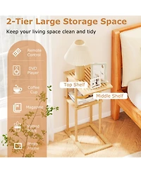 Gouun Set of 2 Bamboo Side Tables with 2-Tier Storage Shelves