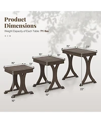 Gouun 3-Piece Nesting Coffee and Side Table Set with Solid Rubber Wood Legs