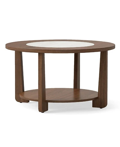 Gouun 31.5 in Farmhouse Round Coffee Table with 2-Tone Top and Storage Shelf