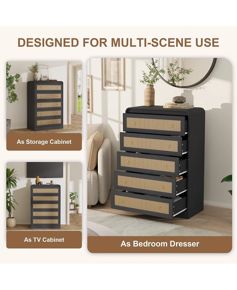 gaomon 31''Tall Rattan Dresser,6 Drawer Dresser for Bedroom,Dressers and Chests of Drawers